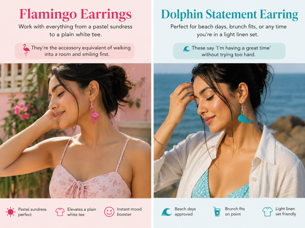 how to pair flamingo and dolphin earring